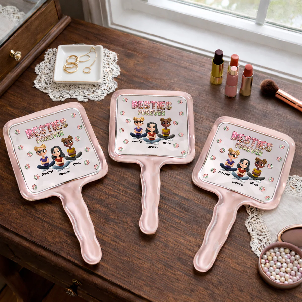 Sisters Forever - Personalized Custom Handheld Mirror - Image 4