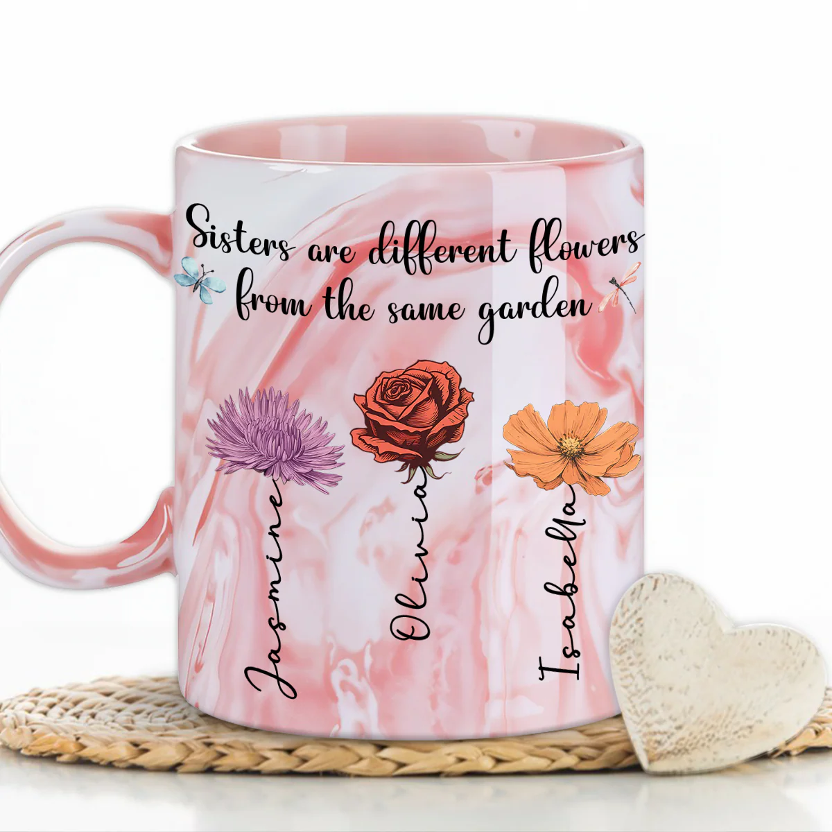 Sisters Forever - Personalized Custom Pink Marble Mug - Image 4