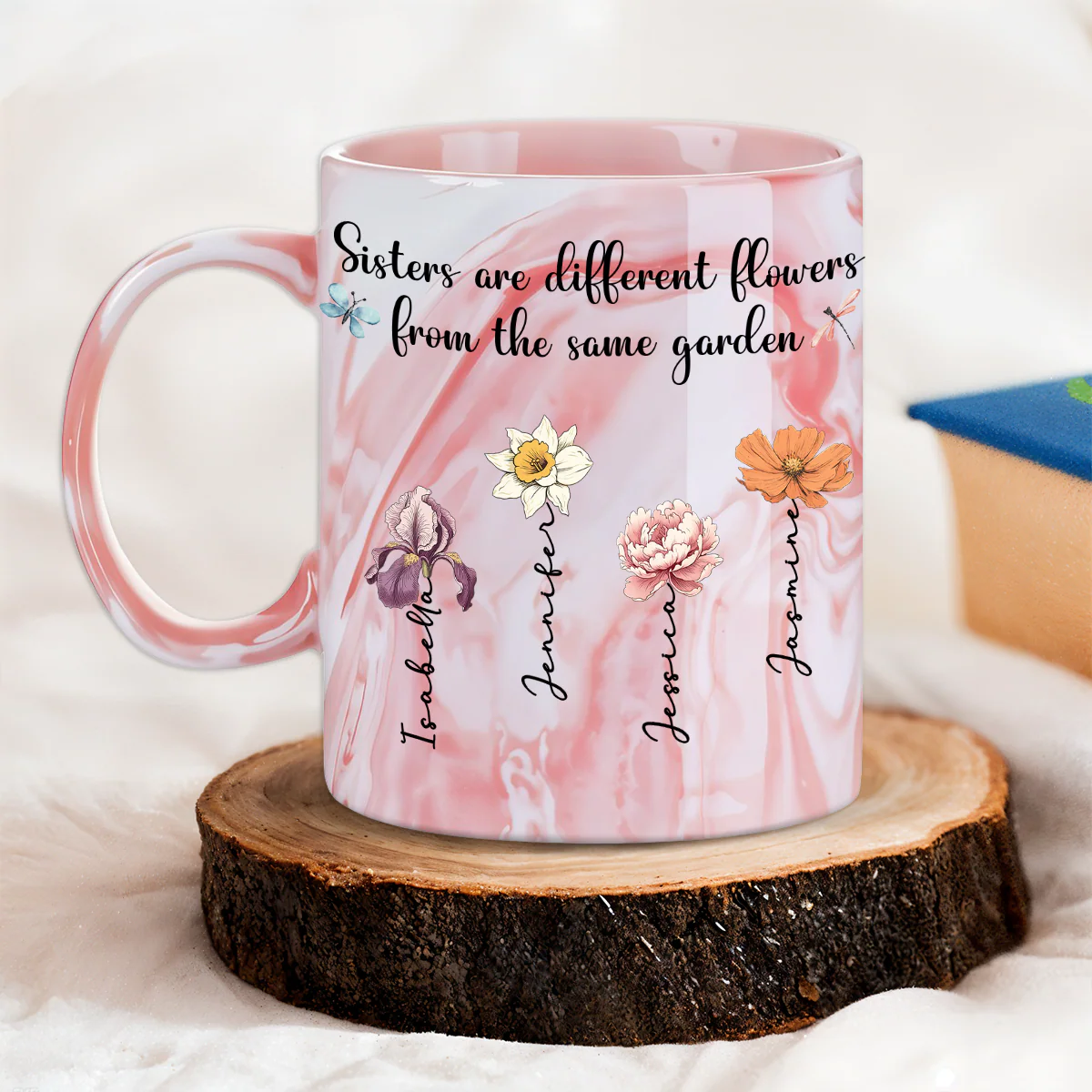 Sisters Forever - Personalized Custom Pink Marble Mug - Image 5