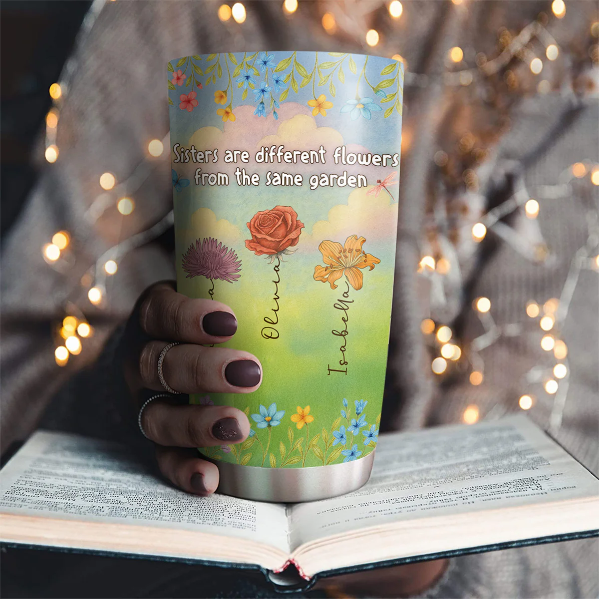 Sisters Grow Together In Beauty - Personalized Custom Tumbler - Image 2