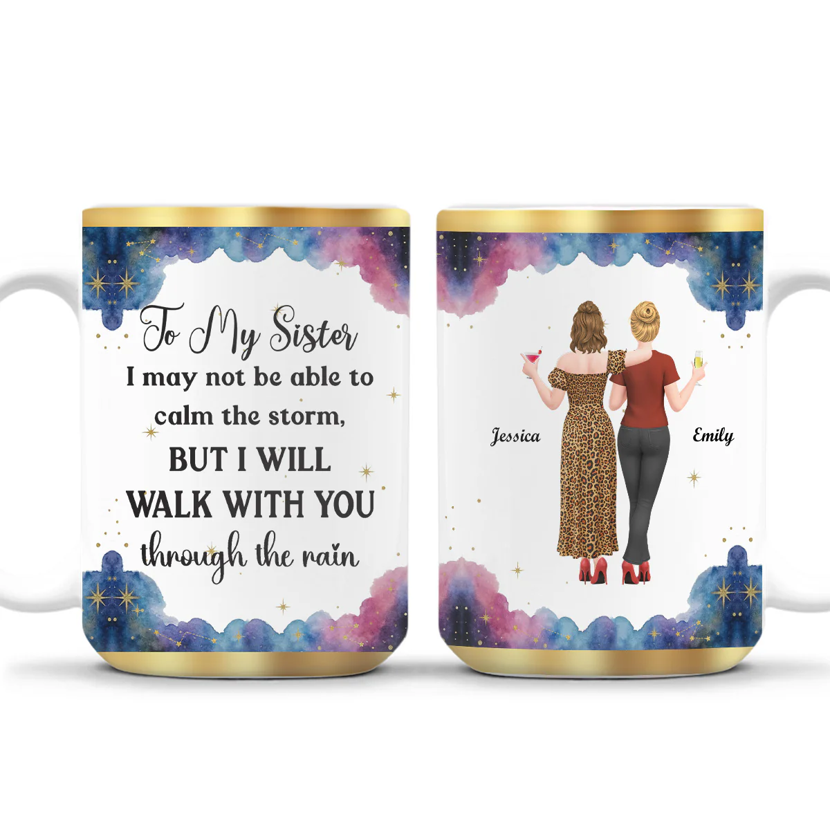 Sisters Hold Hands Through Rain - Personalized Custom Coffee Mug - Image 2