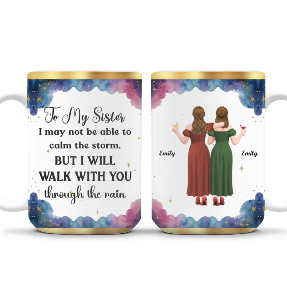 Sisters Hold Hands Through Rain - Personalized Custom Coffee Mug - Image 8