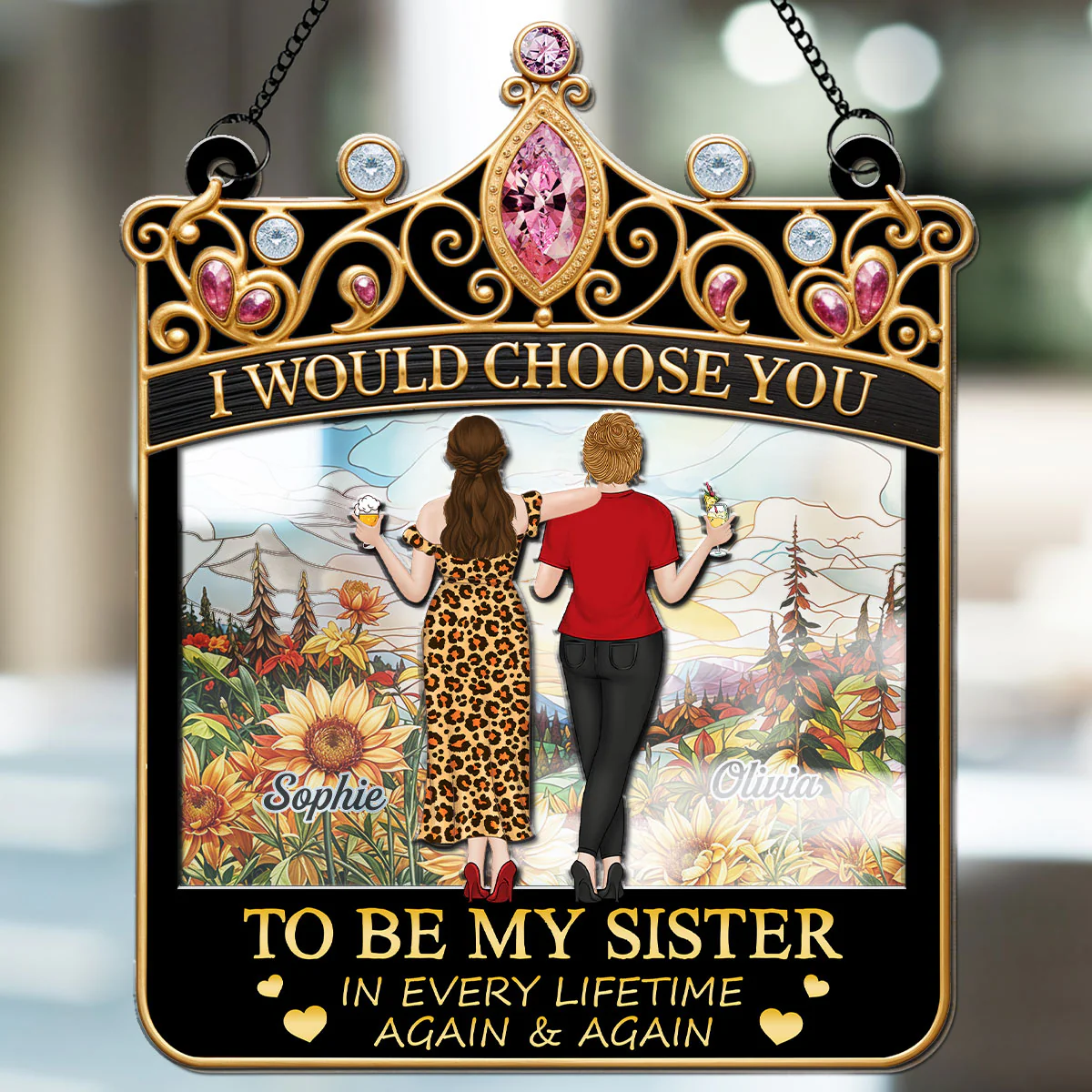 Sisters Holiday Cheer - Personalized Custom Suncatcher - Image 3