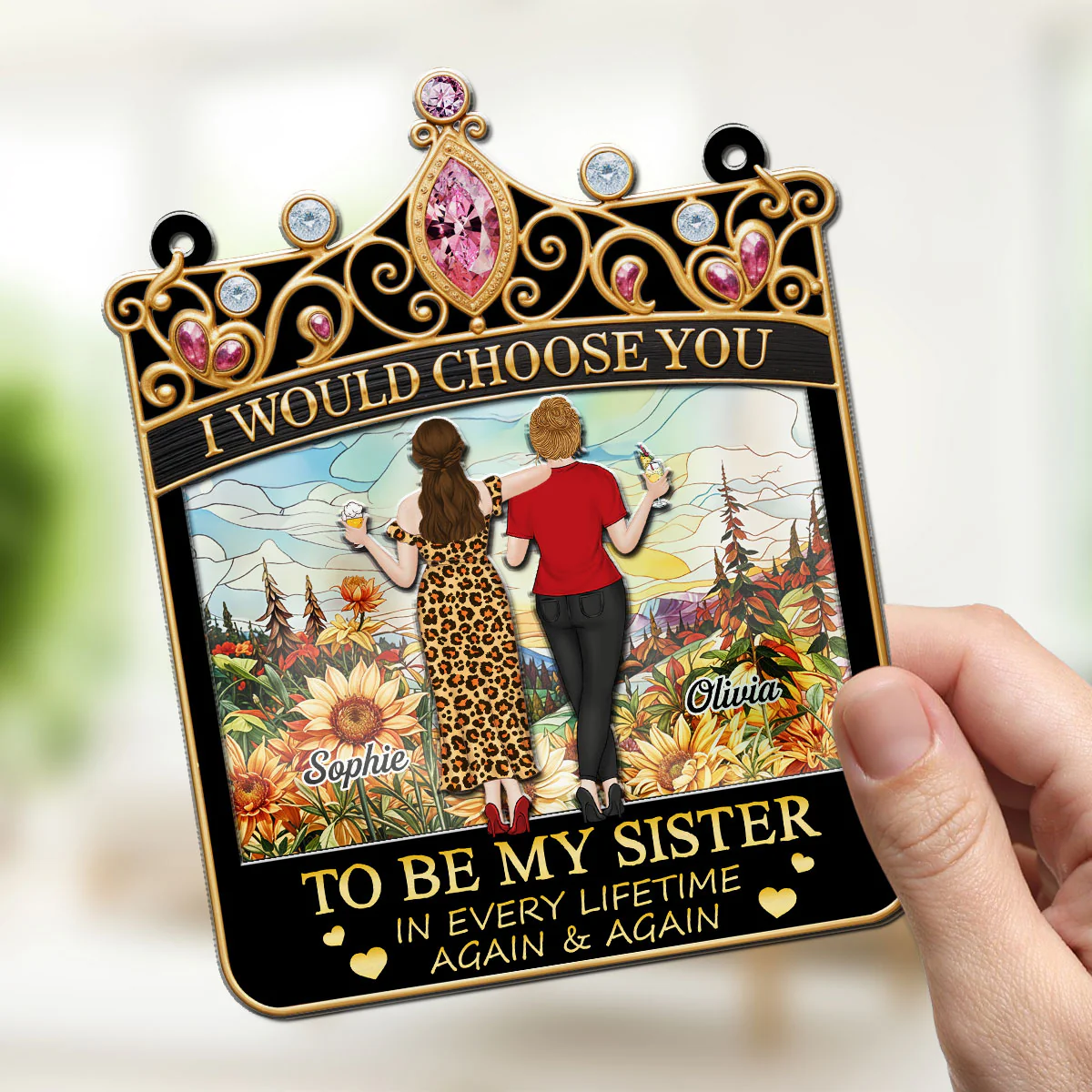 Sisters Holiday Cheer - Personalized Custom Suncatcher - Image 4