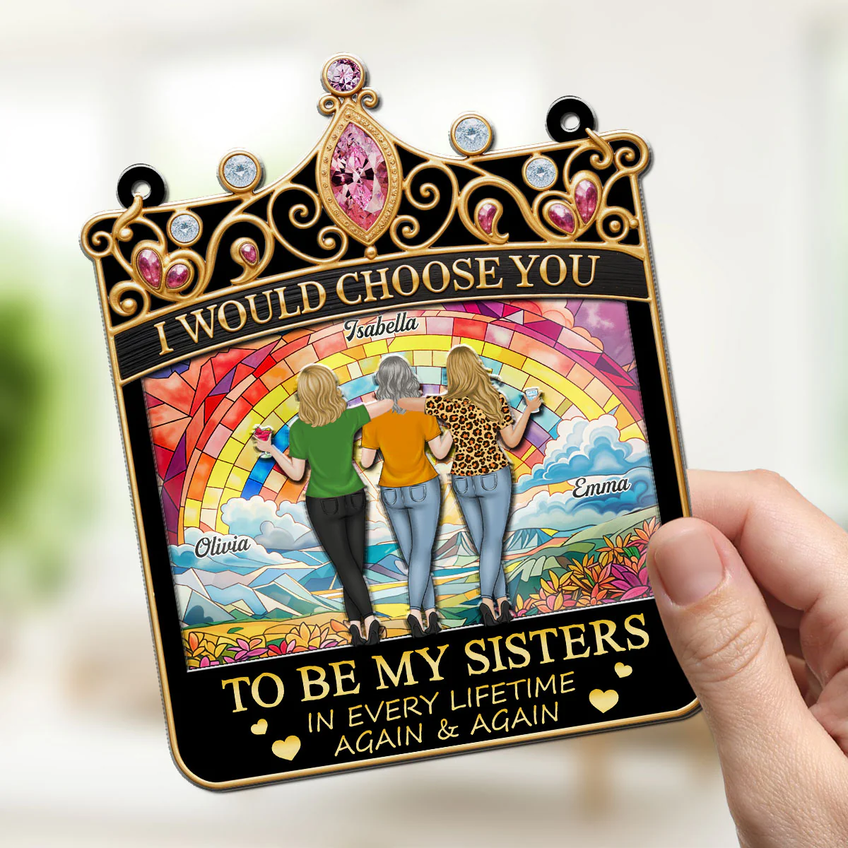 Sisters Holiday Cheer - Personalized Custom Suncatcher - Image 5