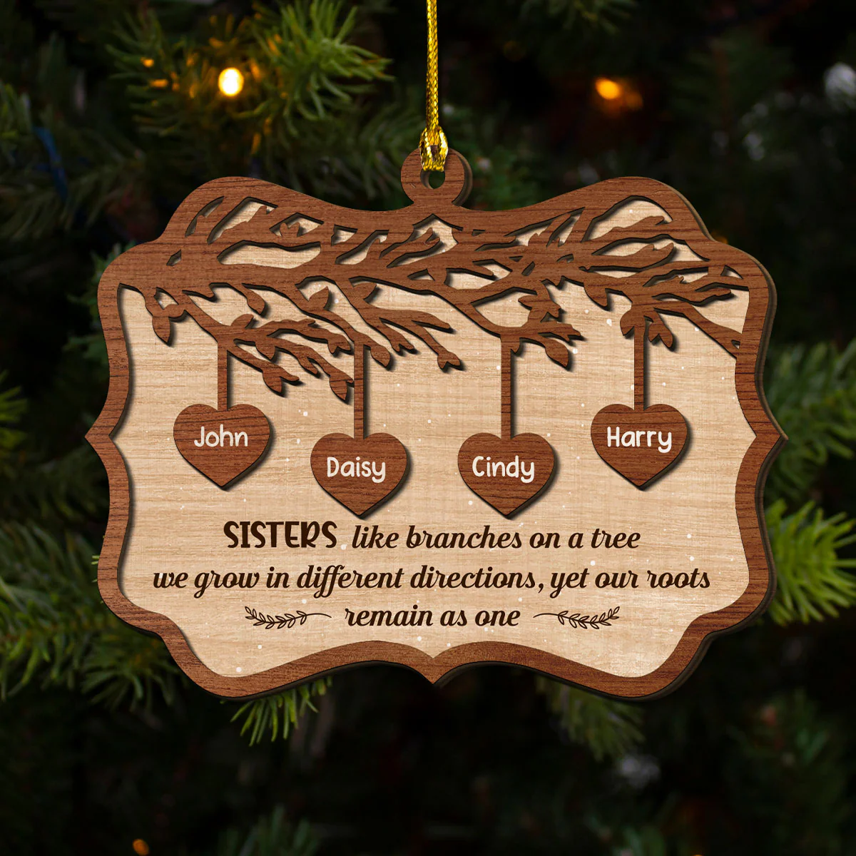 Sisters Like Branches On A Tree - Personalized Custom 2-Layered Wood Ornament - Image 2