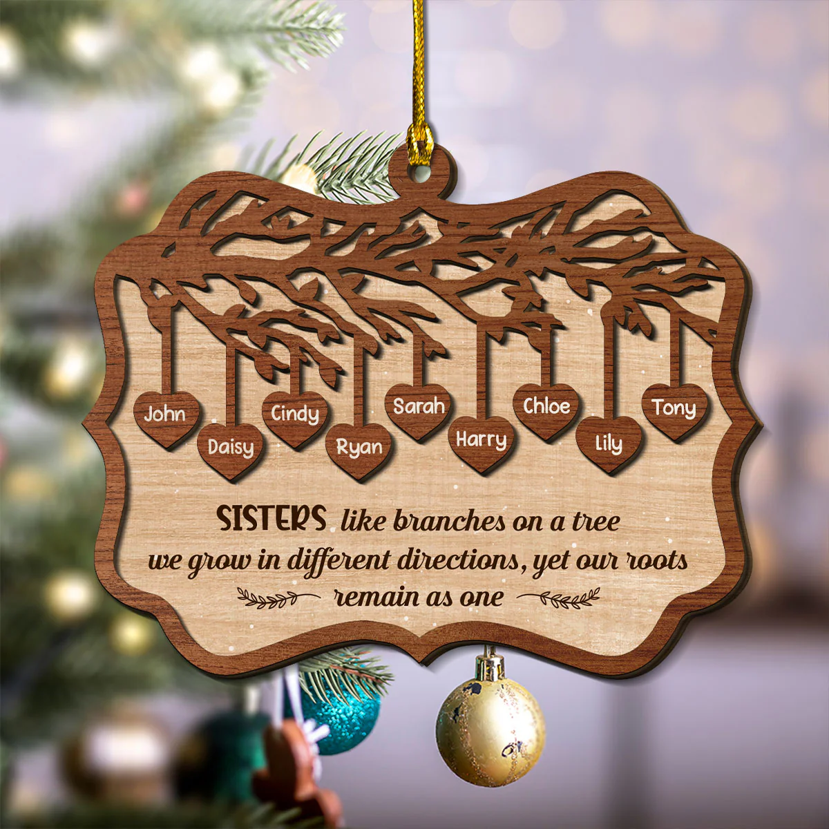 Sisters Like Branches On A Tree - Personalized Custom 2-Layered Wood Ornament - Image 5