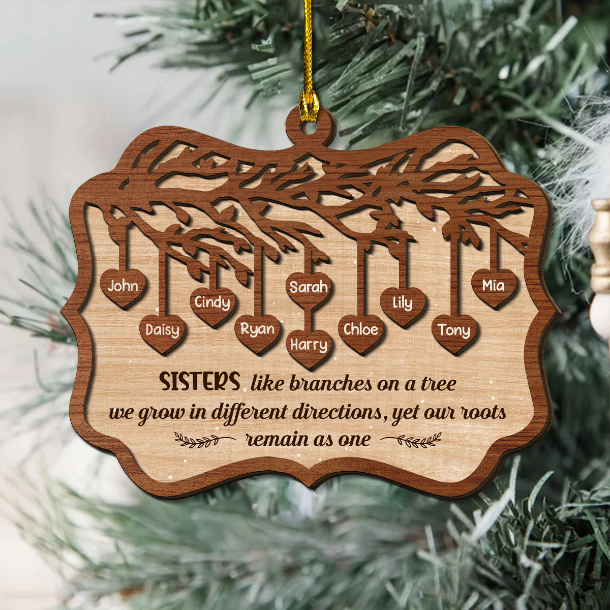 Sisters Like Branches On A Tree - Personalized Custom 2-Layered Wood Ornament - Image 6