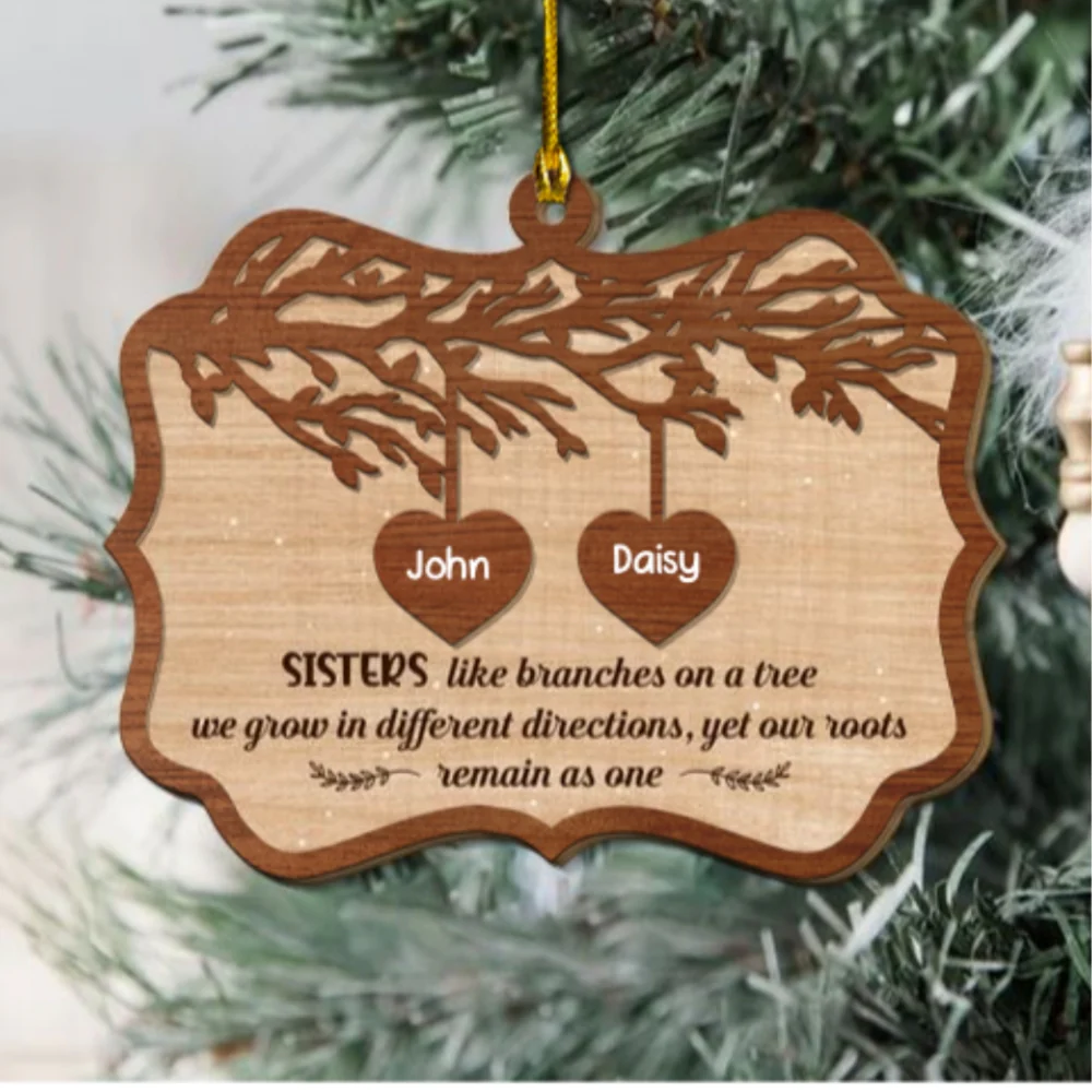Sisters Like Branches On A Tree - Personalized Custom 2-Layered Wood Ornament - Image 7