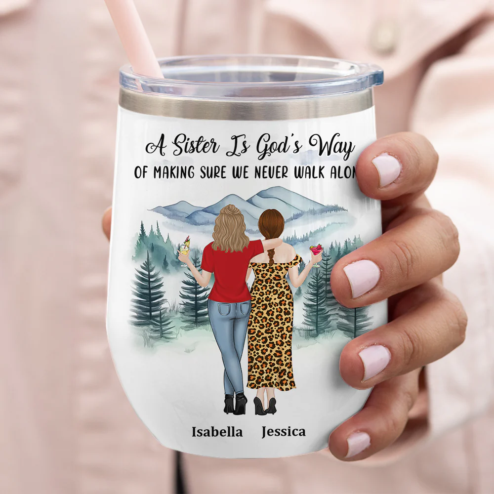 Sisters Never Walk Alone - Personalized Custom Wine Tumbler - Image 3