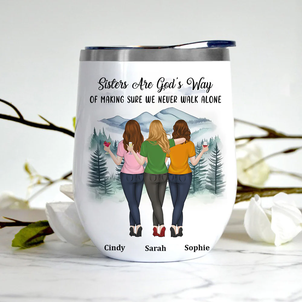 Sisters Never Walk Alone - Personalized Custom Wine Tumbler - Image 4