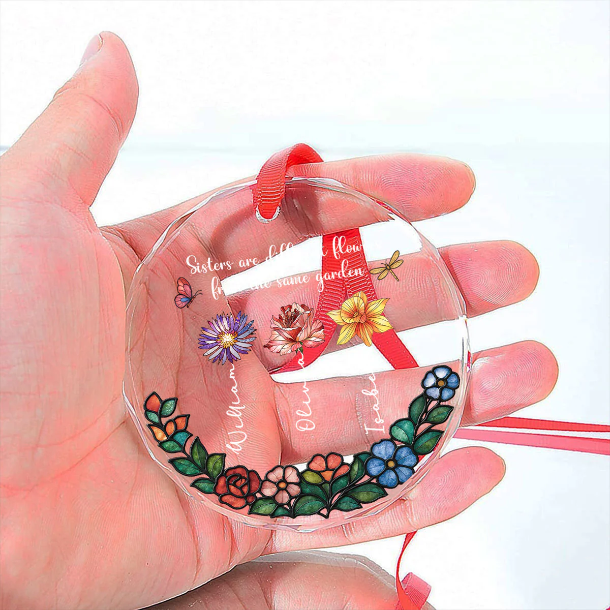 Sisters Shine In One Garden - Personalized Custom Glass Ornament - Image 2