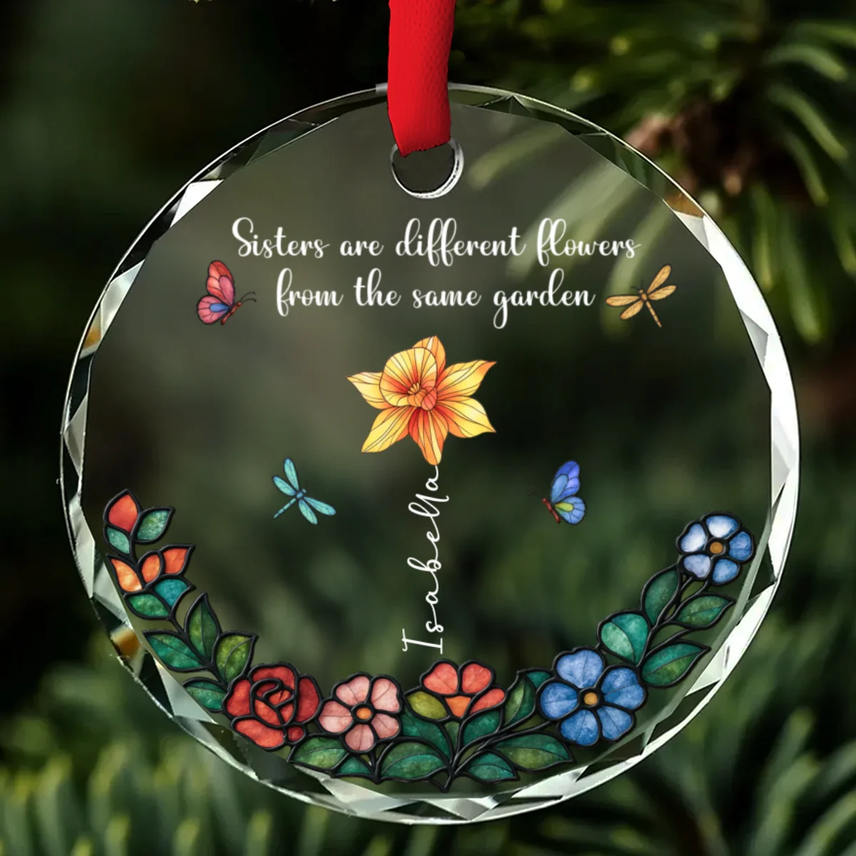 Sisters Shine In One Garden - Personalized Custom Glass Ornament - Image 6