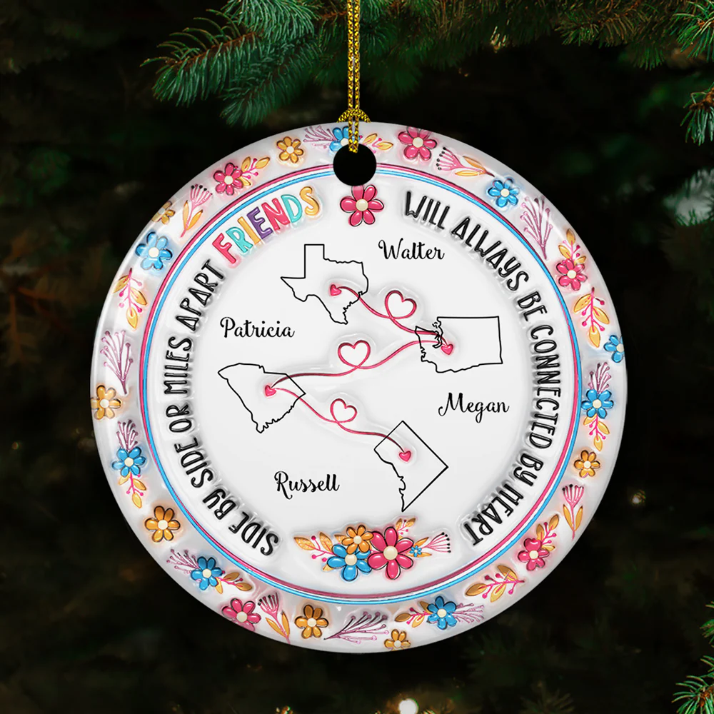 Sisters Will Always Be Connected By Heart - Personalized Custom 3D Inflated Effect Ceramic Ornament - Image 3