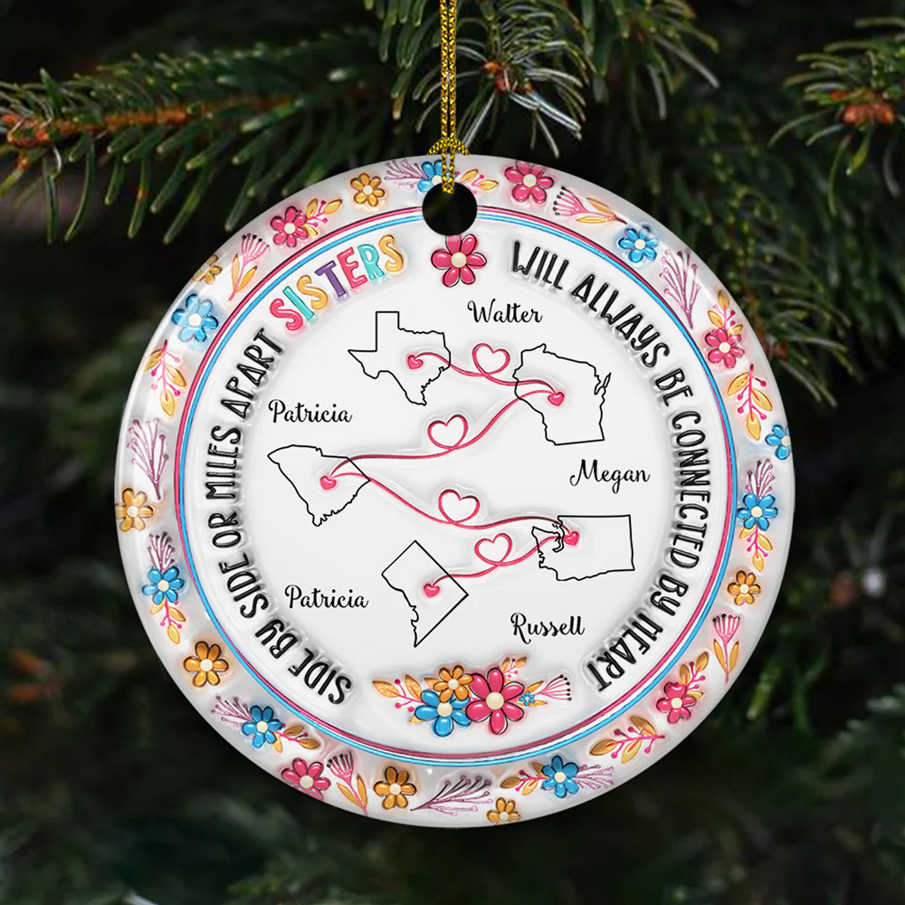 Sisters Will Always Be Connected By Heart - Personalized Custom 3D Inflated Effect Ceramic Ornament - Image 4