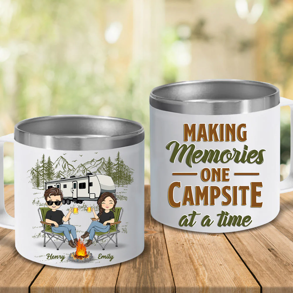 Sit By The Campfire - Personalized Custom 14oz Stainless Steel Tumbler With Handle - Image 5
