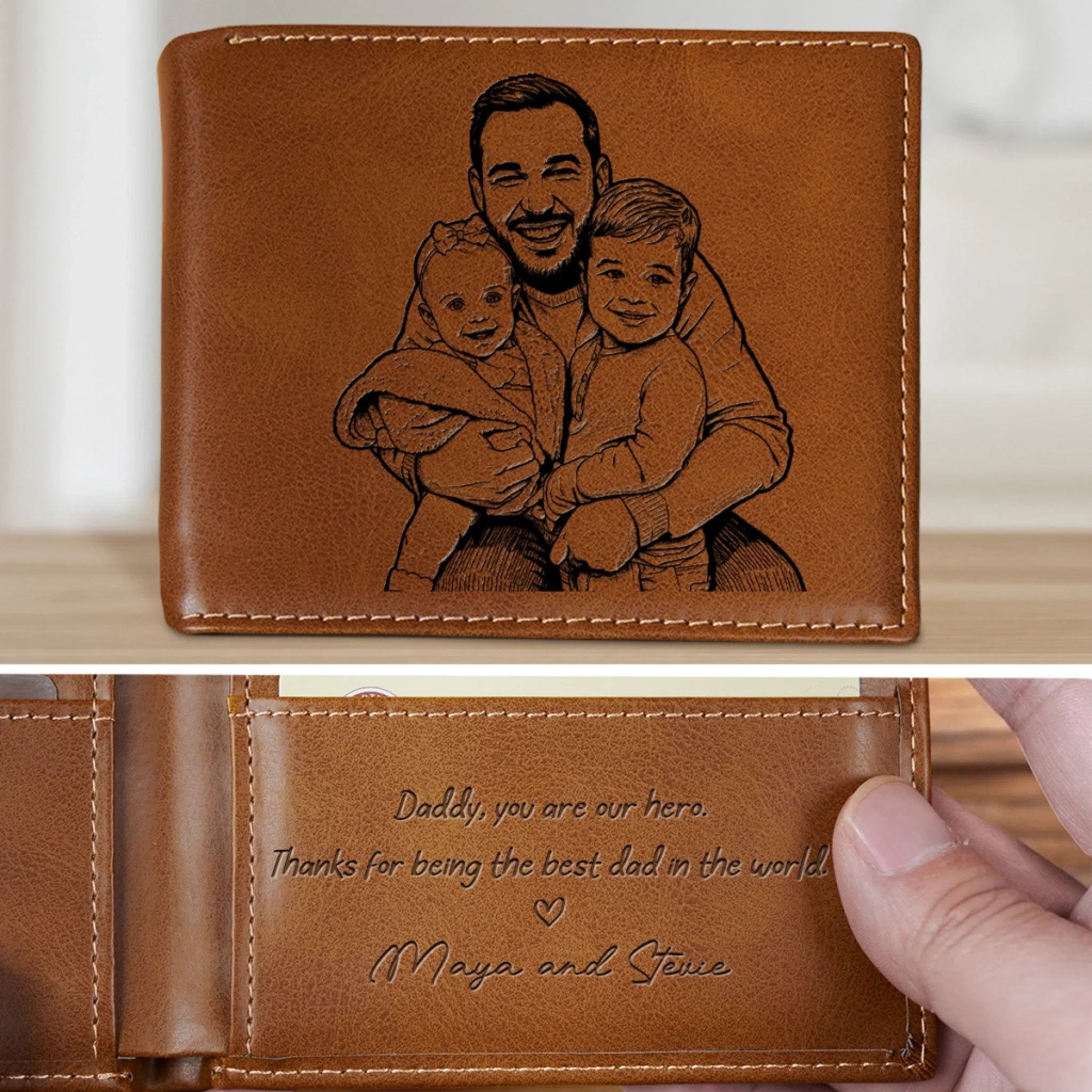 Sketch Art Custom Photo - Personalized Custom Printed Men Leather Wallet