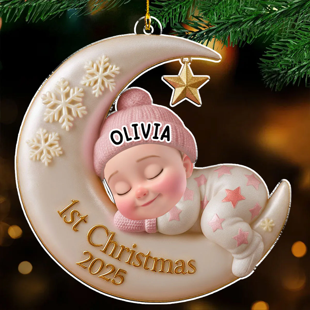 Sleep Baby Custom Face - Personalized Custom Acrylic Ornament - Image 5