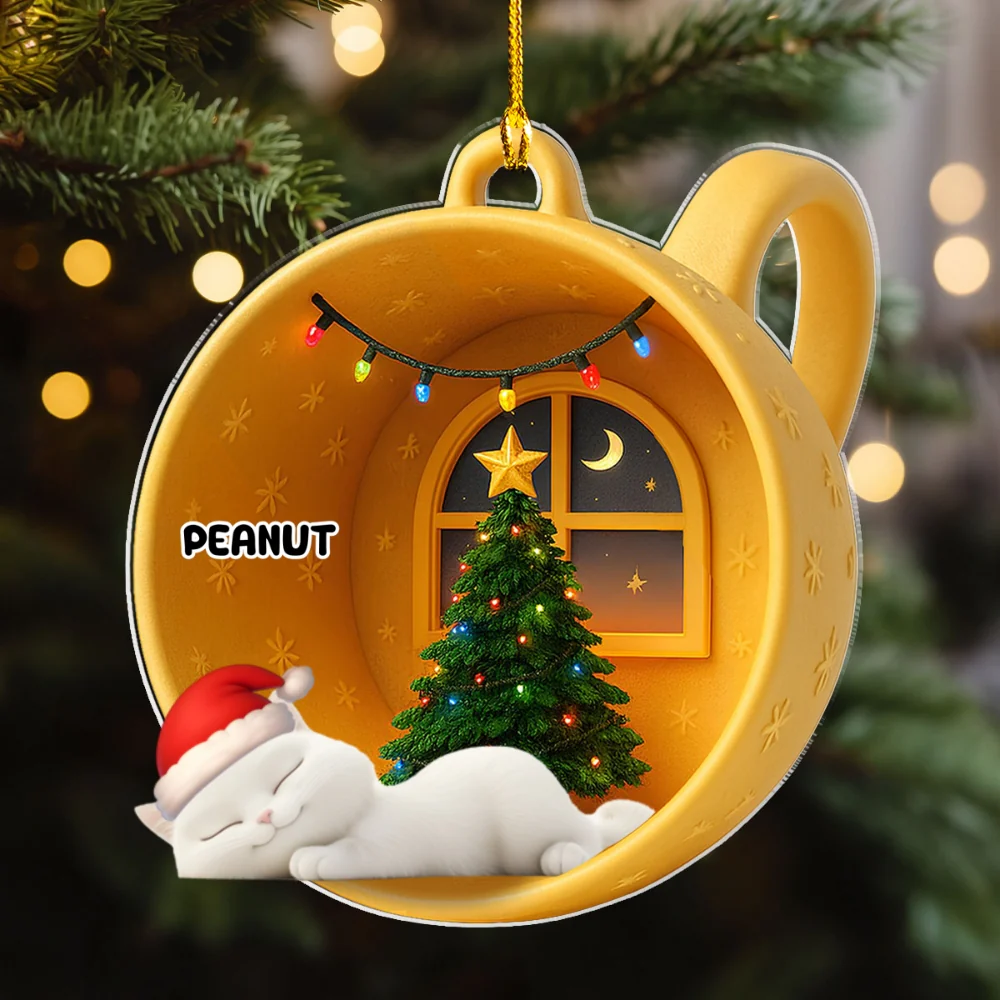 Sleeping Cat Cupcake - Personalized Custom Acrylic Ornament - Image 6
