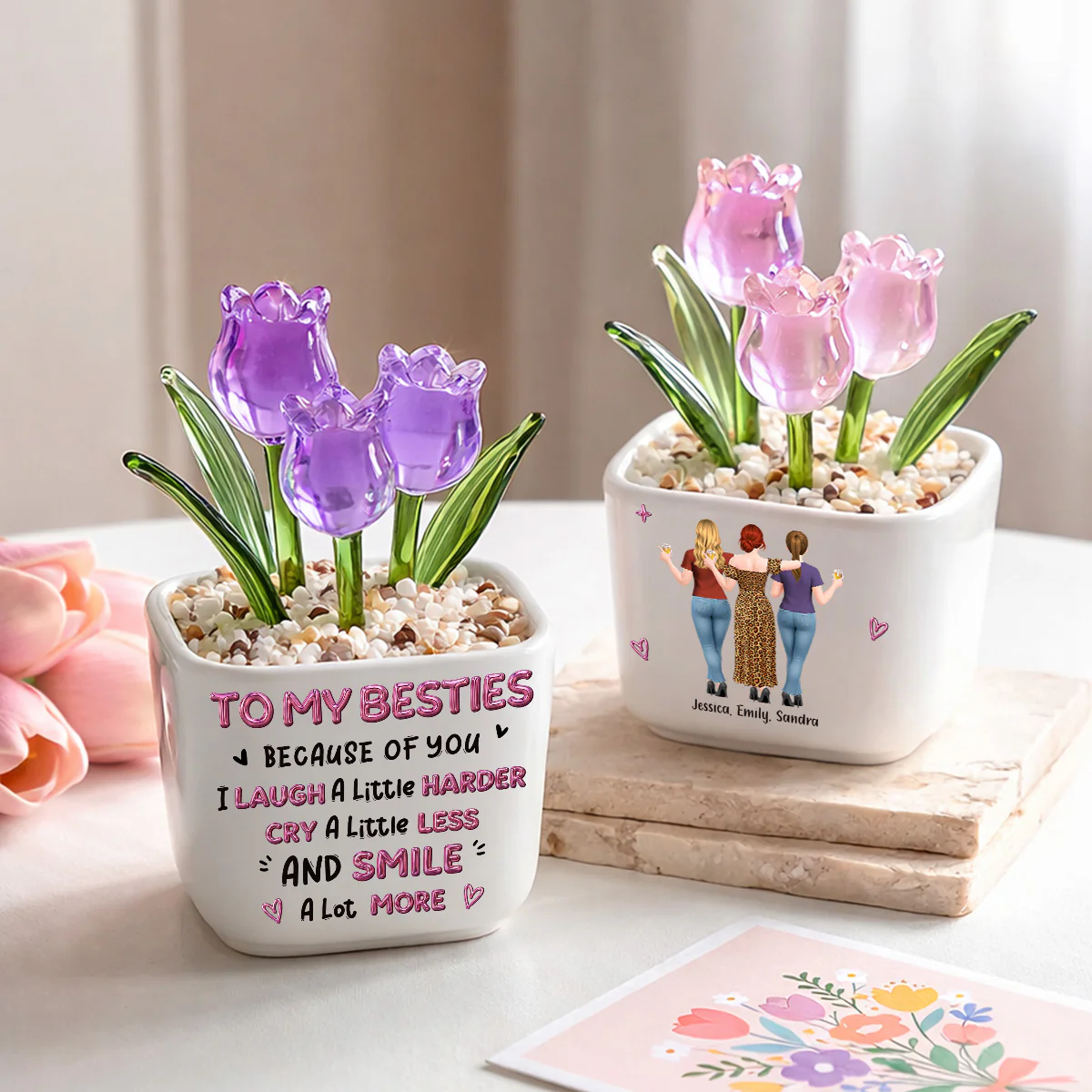 Smile More - Personalized Custom Glass Everlasting Tulips
