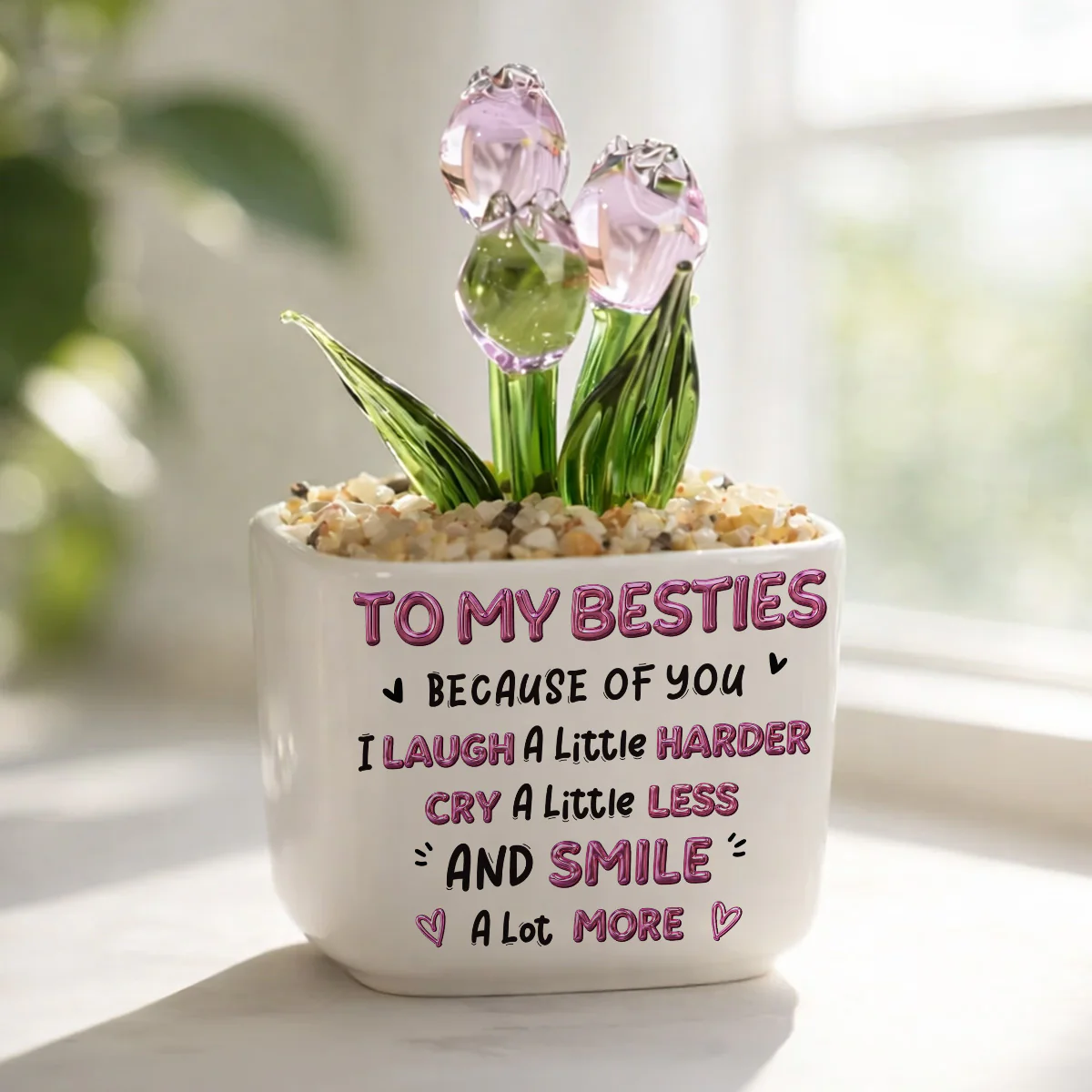 Smile More - Personalized Custom Glass Everlasting Tulips - Image 2