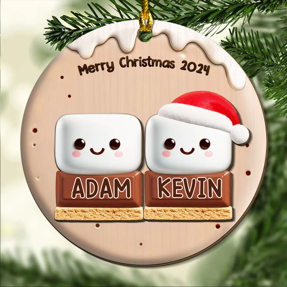 Smores Family - Personalized Custom Freeshape 2-Layered Wood Ornament - Image 2