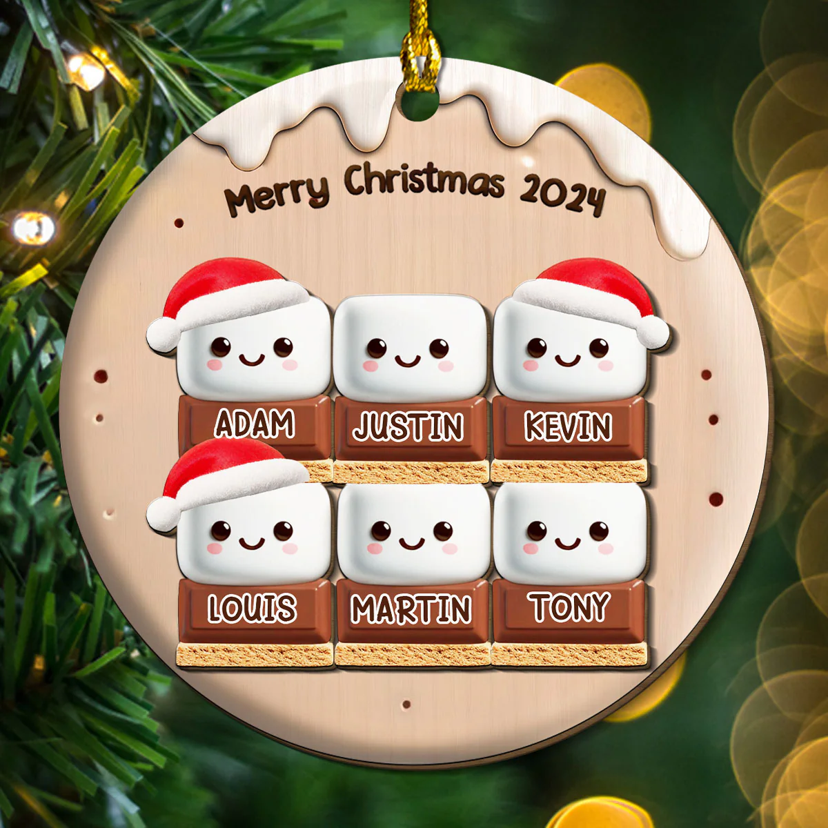Smores Family - Personalized Custom Freeshape 2-Layered Wood Ornament - Image 3
