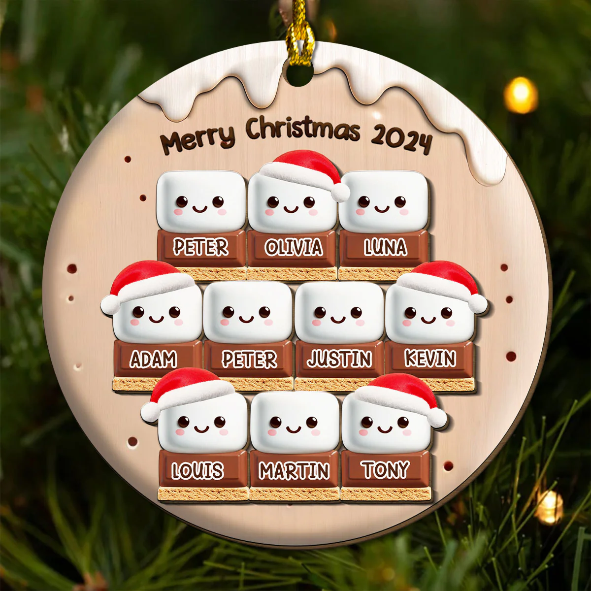 Smores Family - Personalized Custom Freeshape 2-Layered Wood Ornament - Image 4