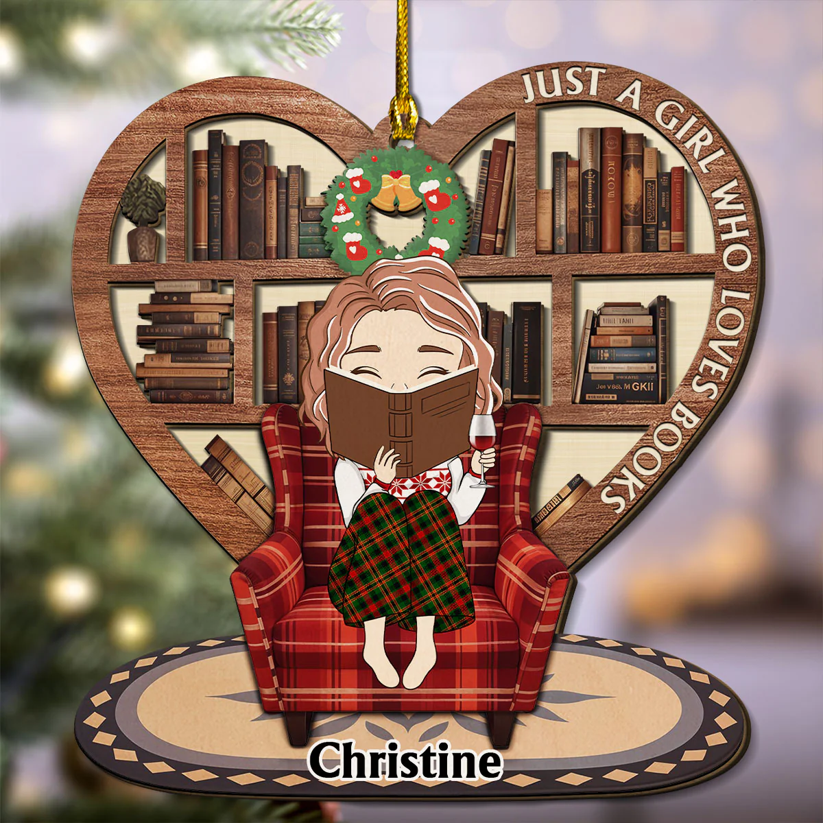 Snow Is Falling Books Are Calling - Personalized Custom Freeshape 2-Layered Wood Ornament - Image 2