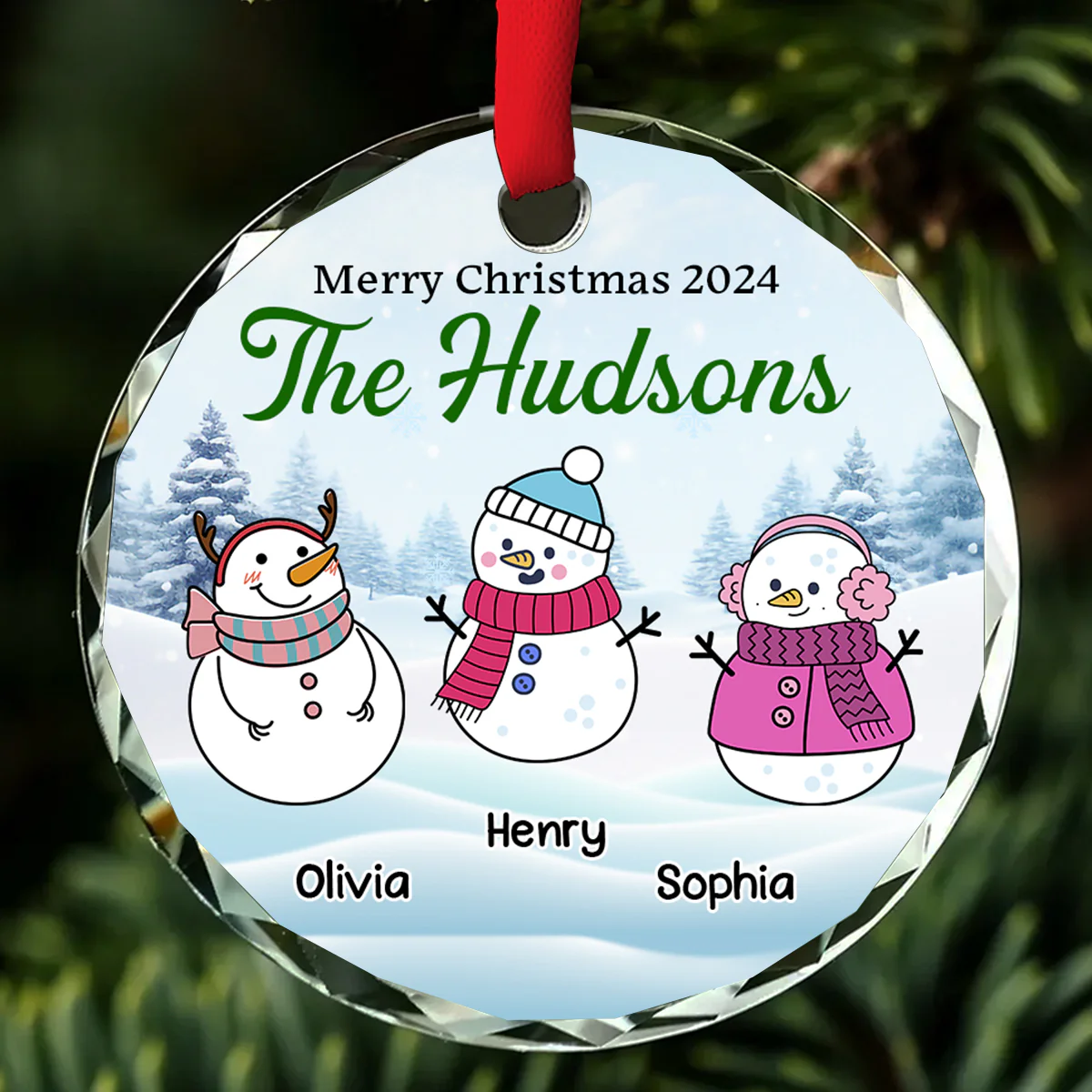 Snowman Christmas Family - Personalized Custom Glass Ornament - Image 2
