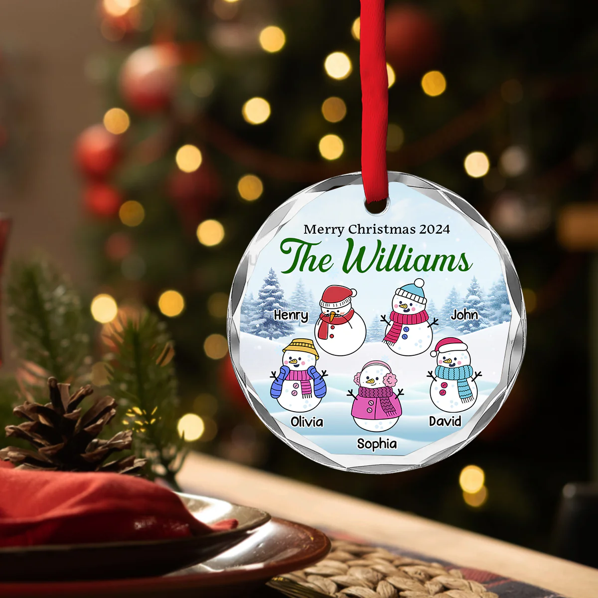 Snowman Christmas Family - Personalized Custom Glass Ornament - Image 4