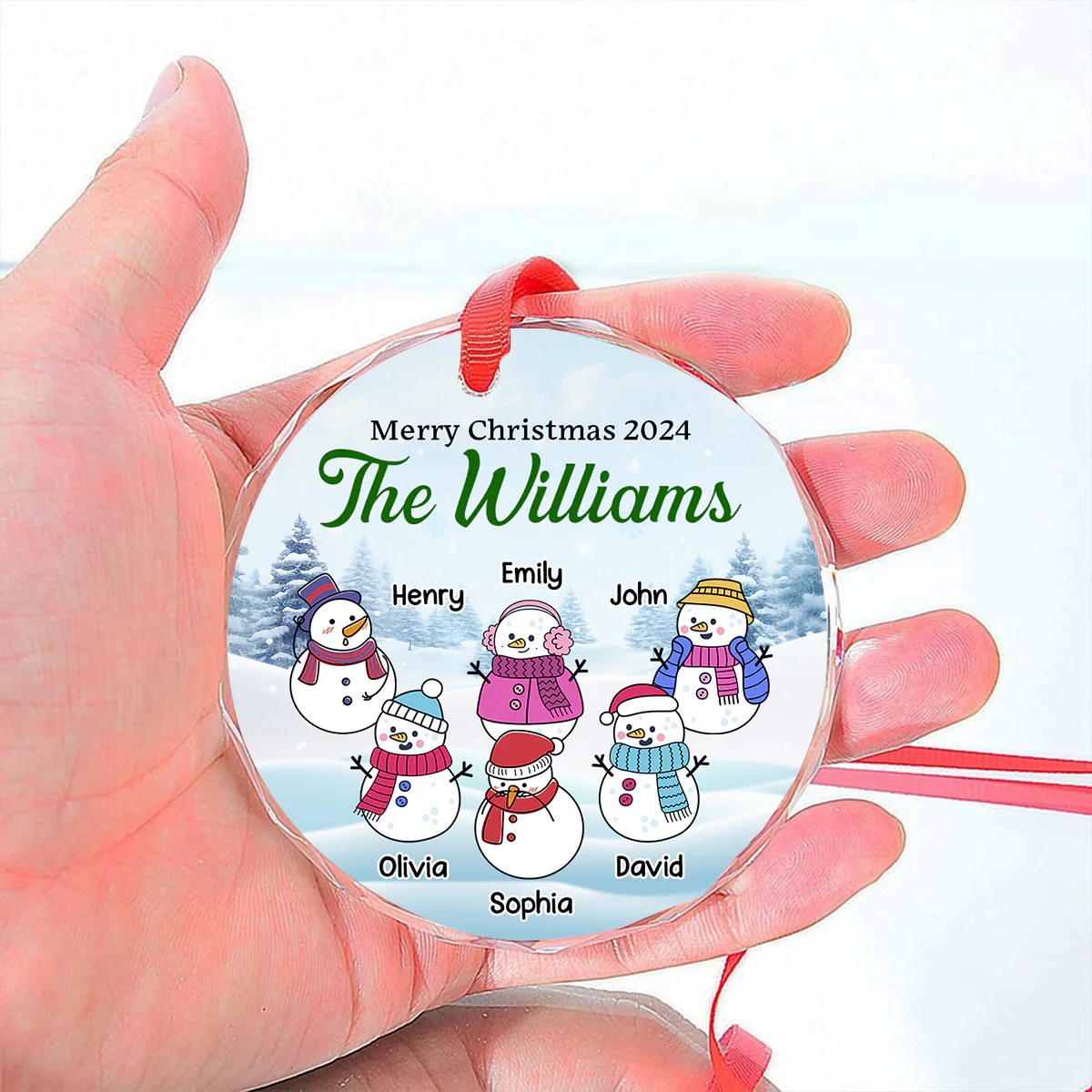 Snowman Christmas Family - Personalized Custom Glass Ornament - Image 5
