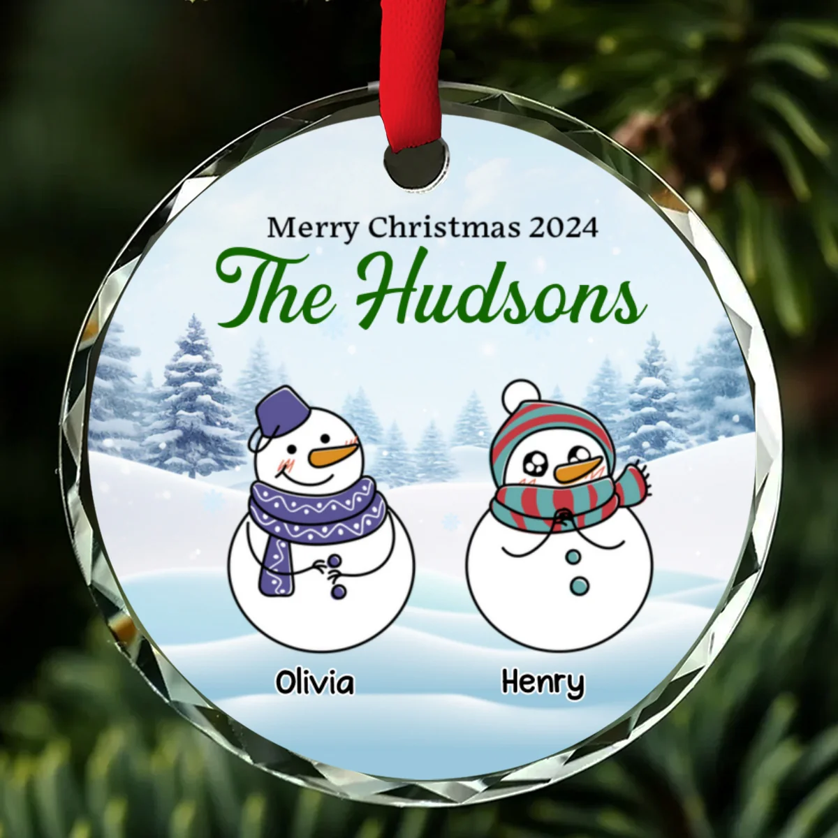 Snowman Christmas Family - Personalized Custom Glass Ornament - Image 6