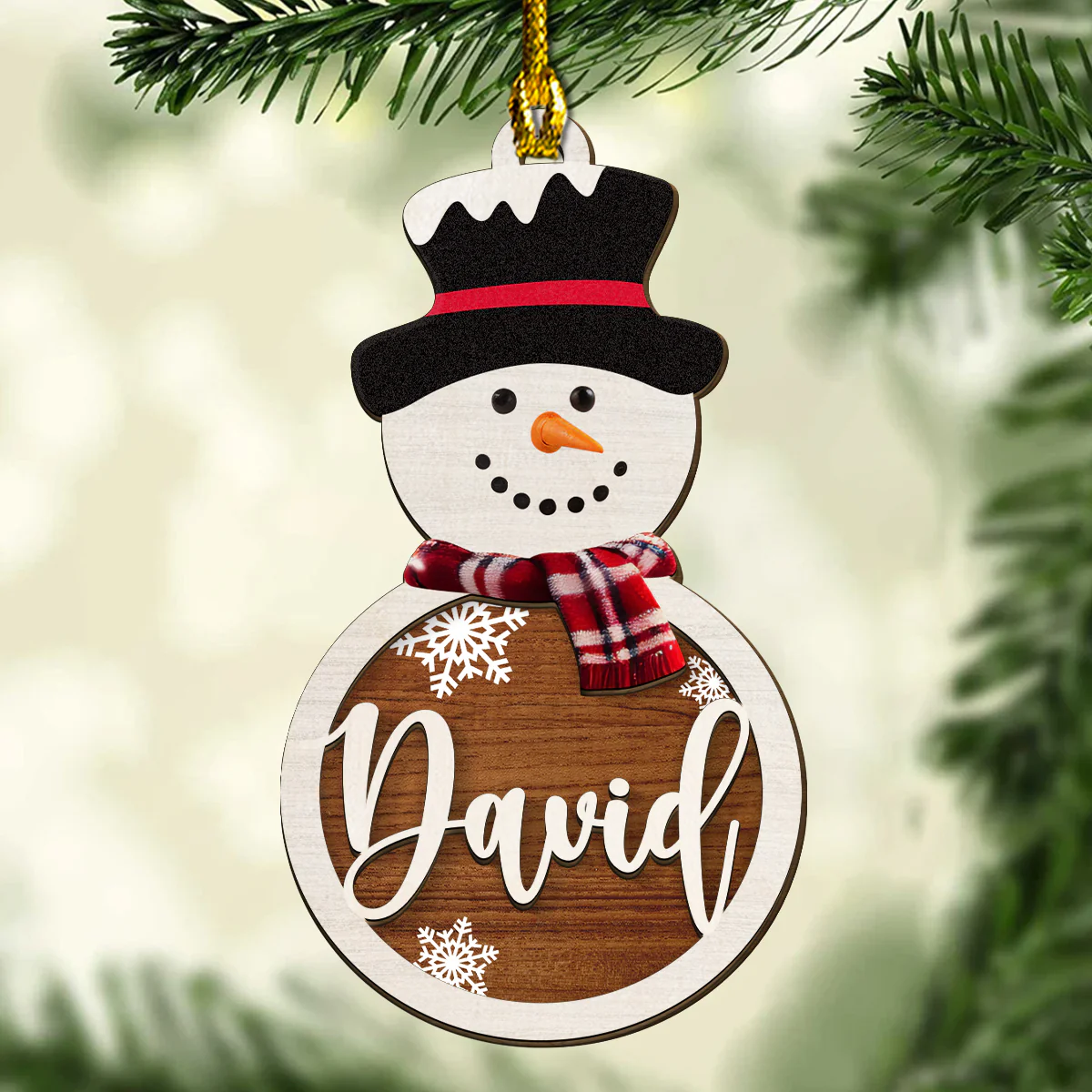 Snowman Custom Name - Personalized Custom Freeshape 2-Layered Wood Ornament - Image 4