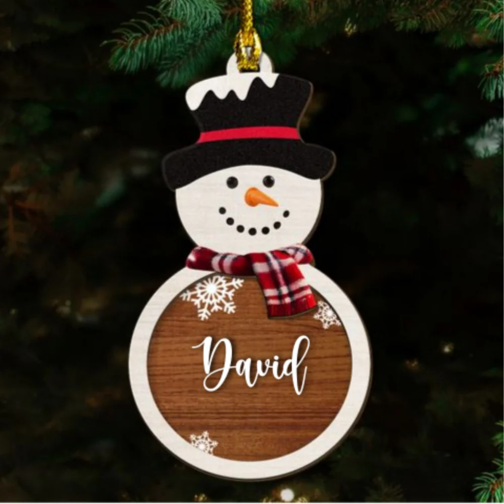 Snowman Custom Name - Personalized Custom Freeshape 2-Layered Wood Ornament - Image 6