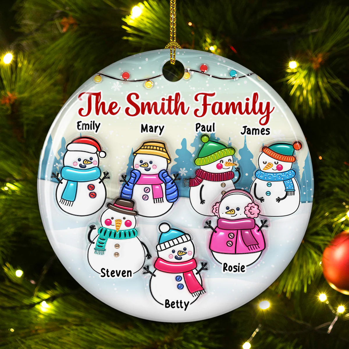 Snowman Family - Personalized Custom 3D Inflated Effect Ceramic Ornament - Image 4
