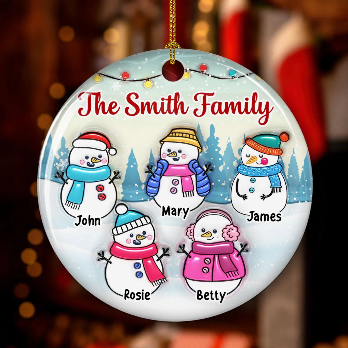 Snowman Family - Personalized Custom 3D Inflated Effect Ceramic Ornament - Image 5