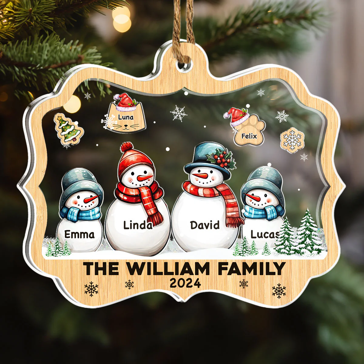 Snowman Family - Personalized Custom Acrylic Shaker Ornament - Image 2