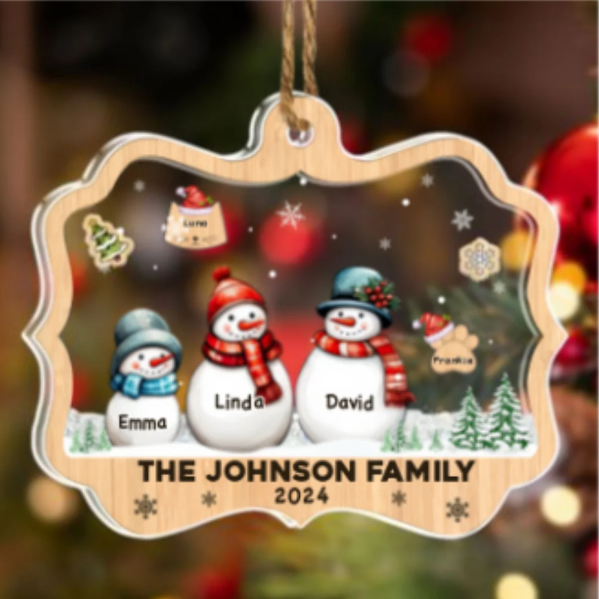 Snowman Family - Personalized Custom Acrylic Shaker Ornament - Image 5