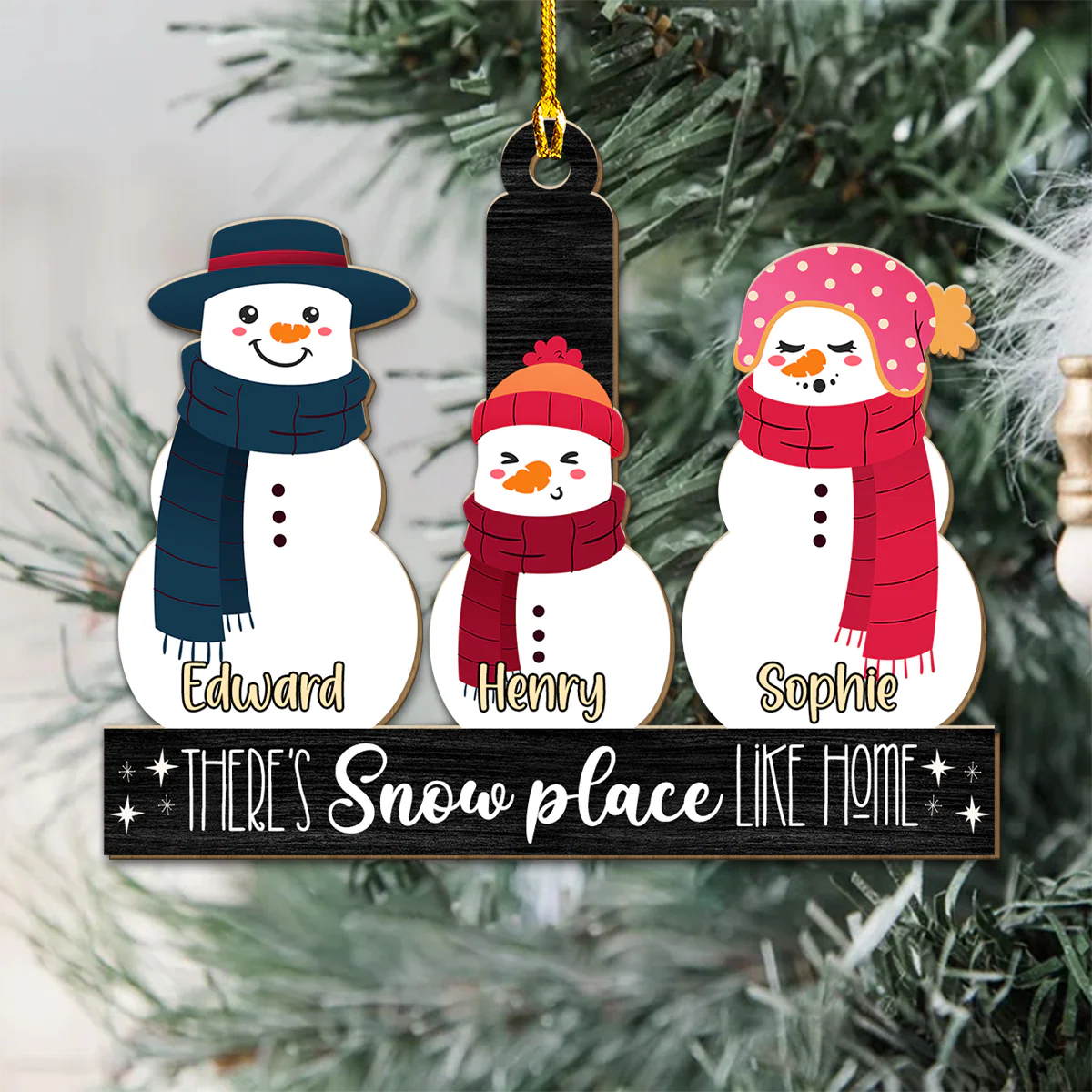 Snowman Family - Personalized Custom Wood Ornament - Image 2