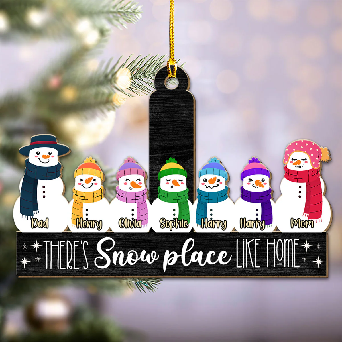 Snowman Family - Personalized Custom Wood Ornament - Image 4