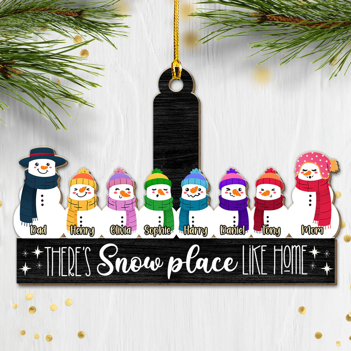 Snowman Family - Personalized Custom Wood Ornament - Image 5