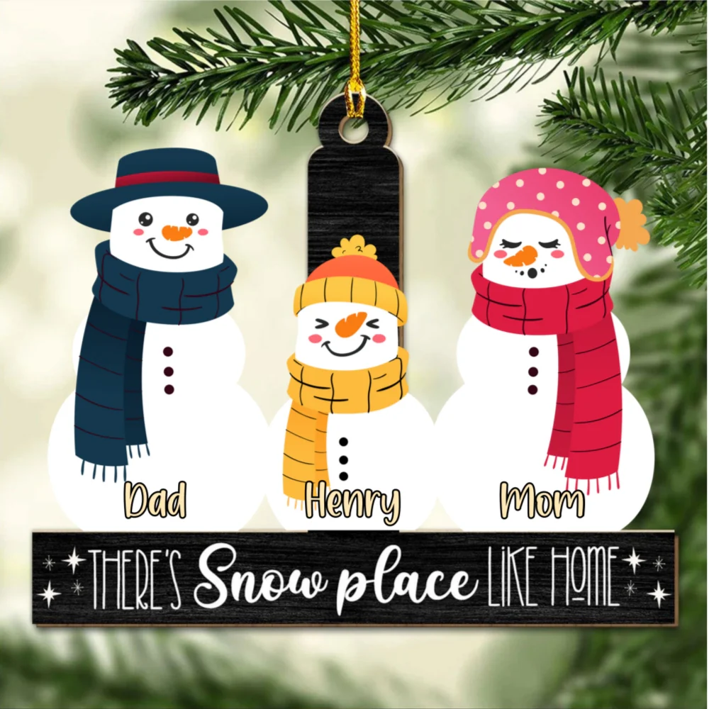 Snowman Family - Personalized Custom Wood Ornament - Image 6