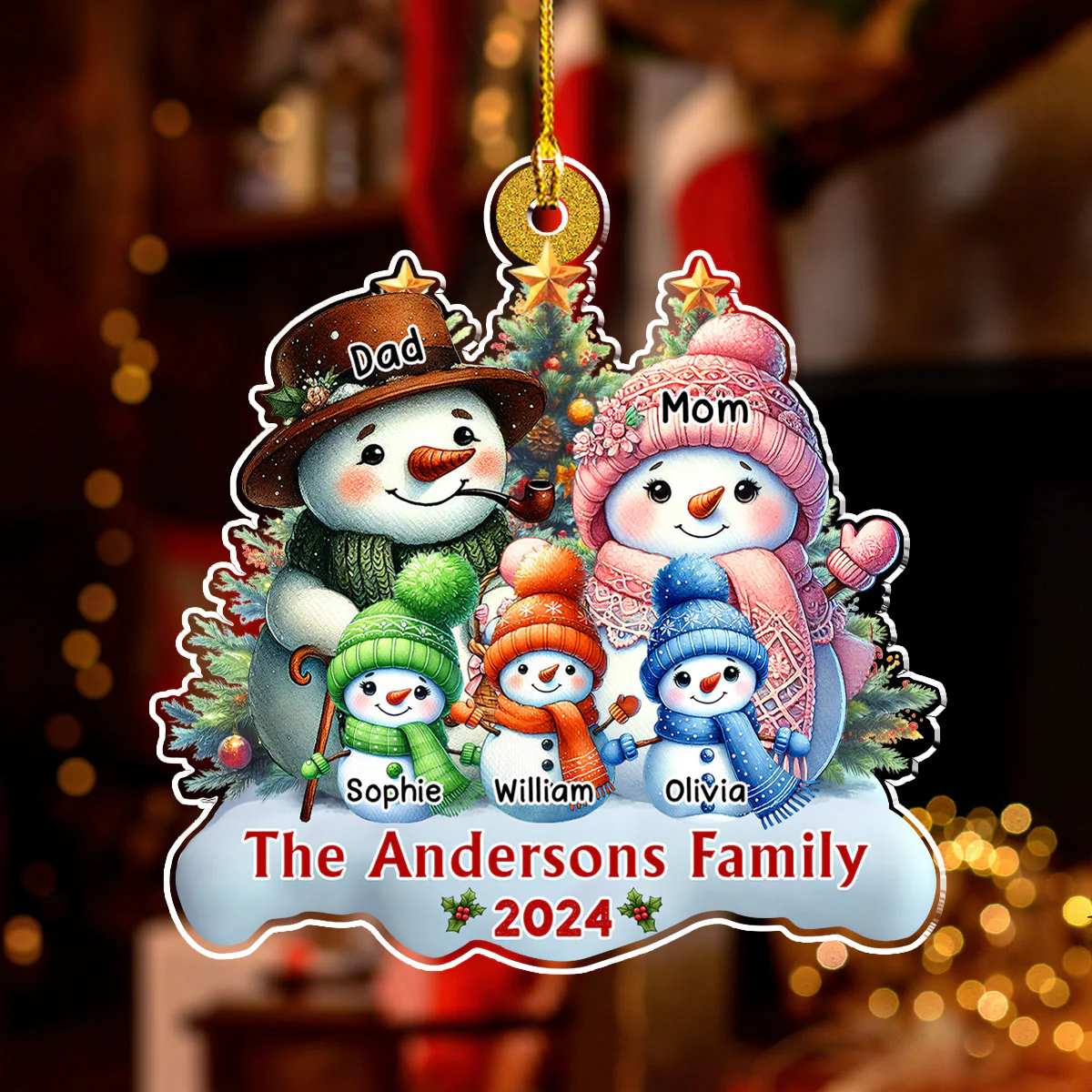 Snowman Family Version 2 - Personalized Custom Acrylic Ornament - Image 2