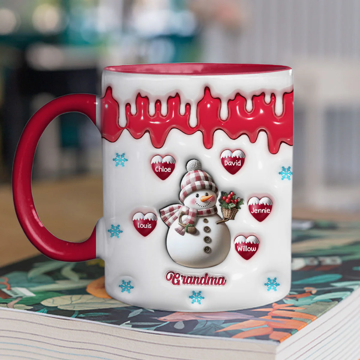 Snowman Grandma And Grandkids - Personalized Custom 3D Inflated Effect Accent Mug - Image 2