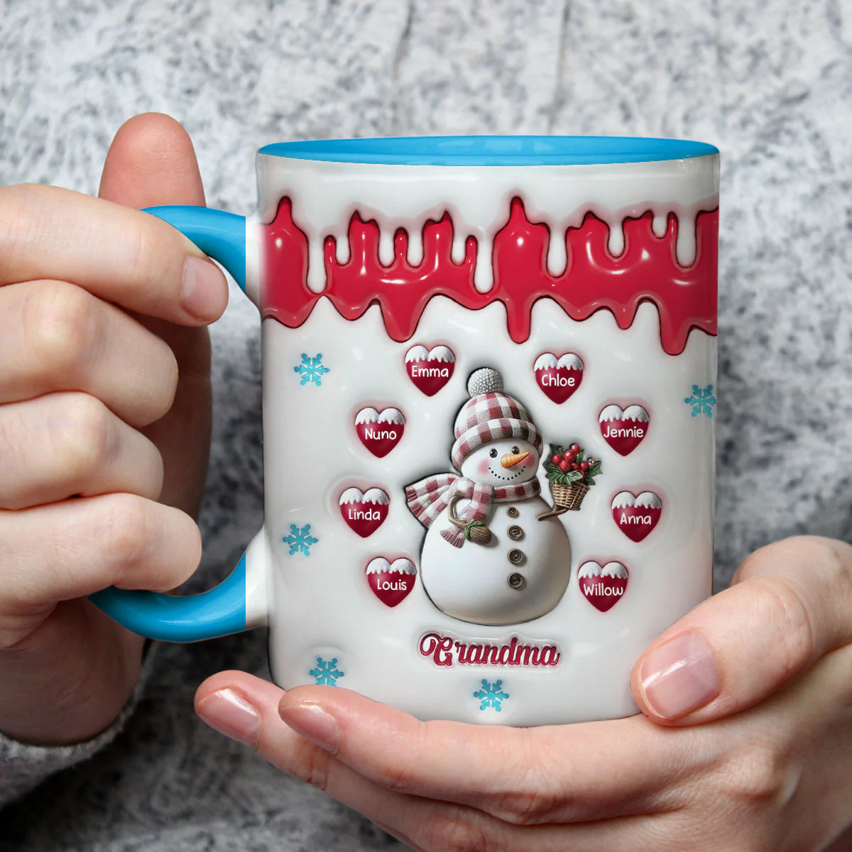 Snowman Grandma And Grandkids - Personalized Custom 3D Inflated Effect Accent Mug - Image 3