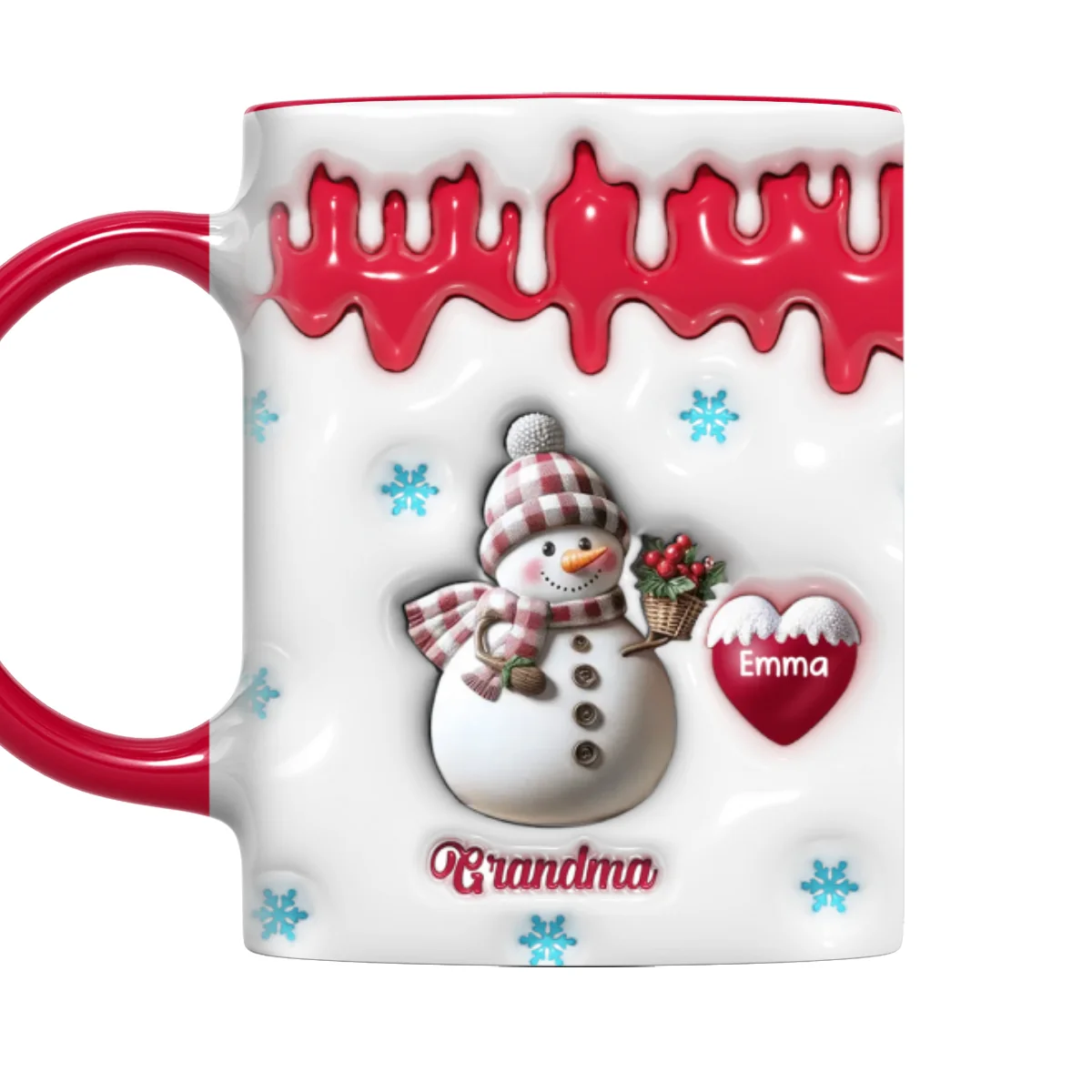 Snowman Grandma And Grandkids - Personalized Custom 3D Inflated Effect Accent Mug - Image 6