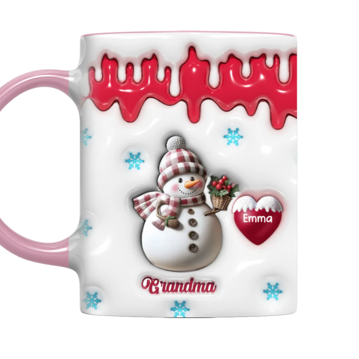 Snowman Grandma And Grandkids - Personalized Custom 3D Inflated Effect Accent Mug - Image 8