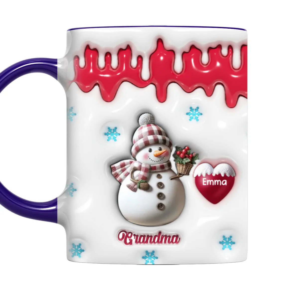 Snowman Grandma And Grandkids - Personalized Custom 3D Inflated Effect Accent Mug - Image 9