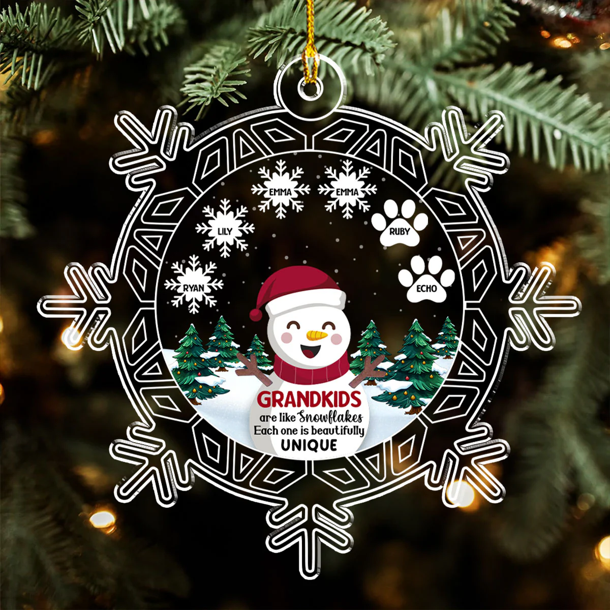 Snowman Grandma And Grandkids - Personalized Custom Acrylic Ornament - Image 3